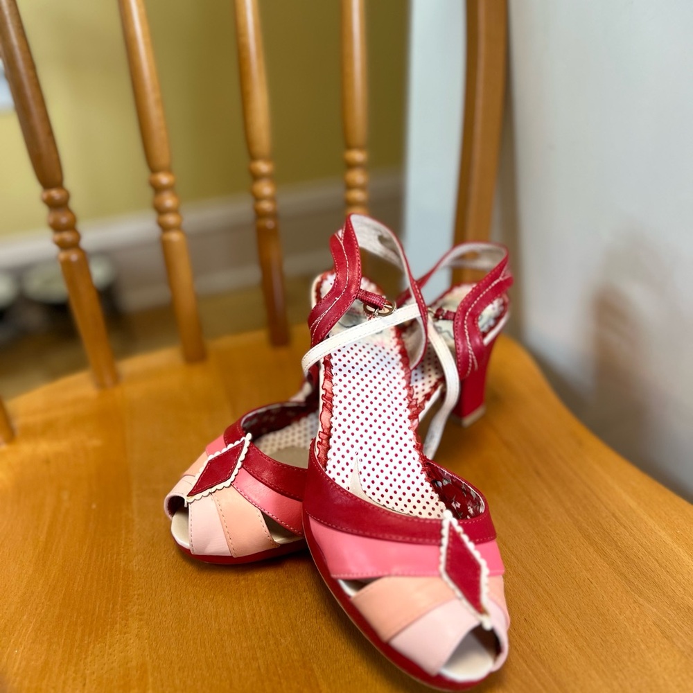 Red and Pink Strappy Retro Heels